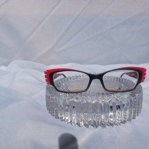 Vintage Jean Lafont funky red and black plastic prescription eyeglass frames,
